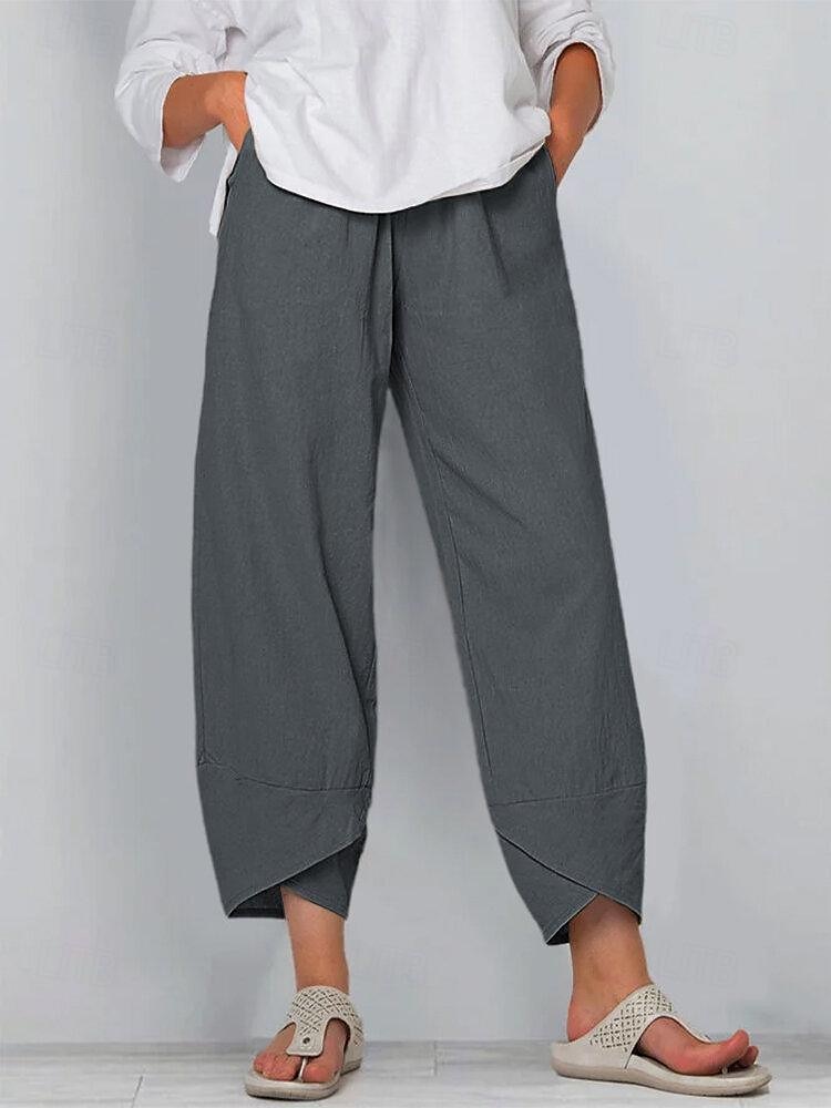 Dames Katoenen linnen broek Broeken Casual / Dagelijks Enkellengte Effen Zijzakken Ademend Comfortabel Inelastisch Weekend Zwart Wijn Groen Khaki Lente zomer Normale pasvorm 2025 - $23.99 –P1