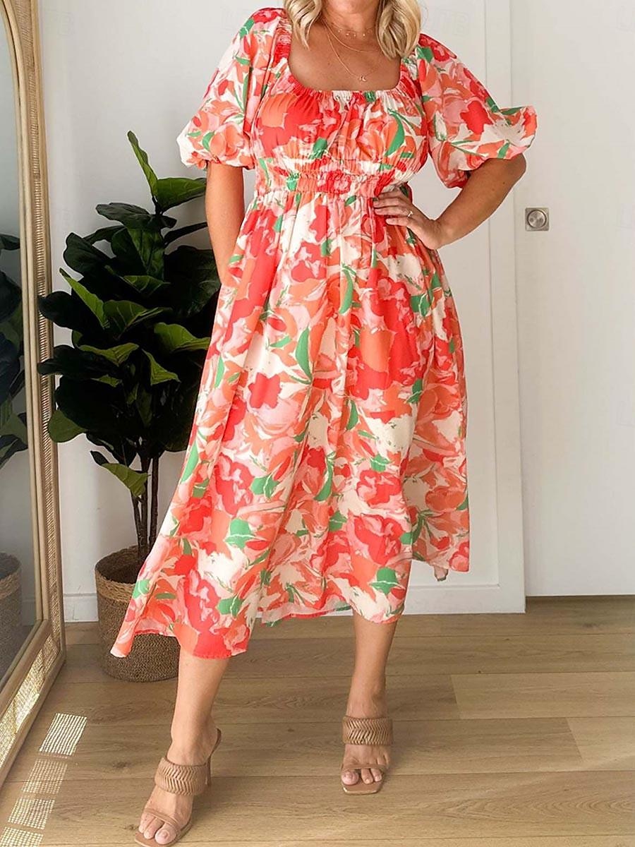 Pentru femei Rochie Lunga Rochie Maxi Rochie casual Rochie leagăn Rochie A line Rochie de vară Stilat Vacanță Zilnic Dată Fit regulat Floral Manșon Jumate De Pe Umăr Roșu-aprins Albastru piscin 2025 - $40.99 –P6