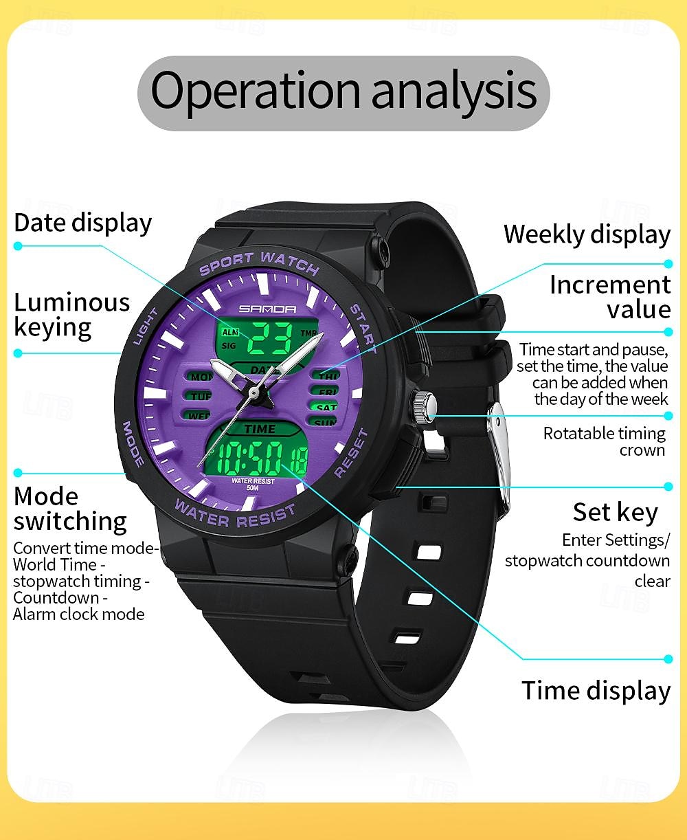 SANDA Men Digital Watch Fashion Casual Business Wristwatch Luminous Stopwatch Countdown Calendar TPU Watch 2025 - $28.99 –P6