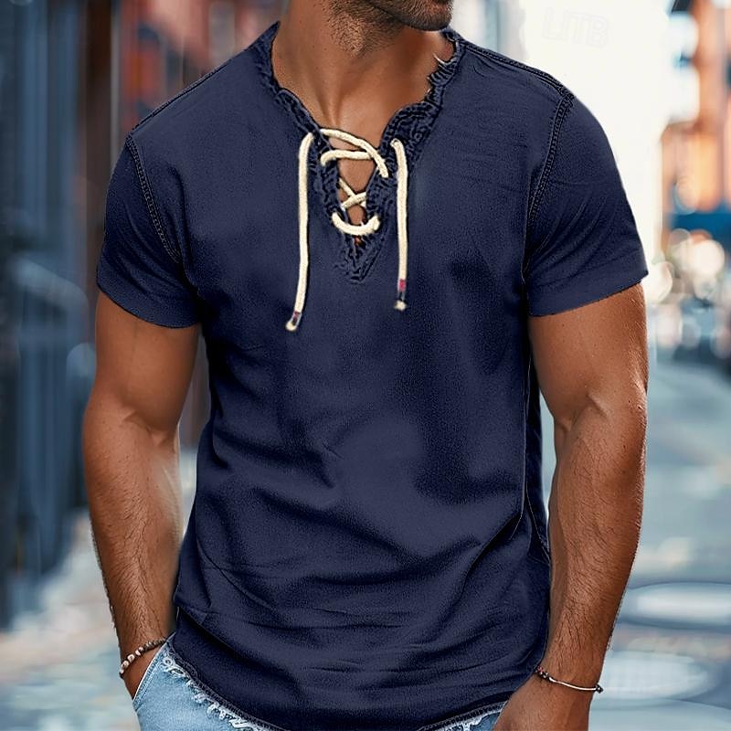 Pánské Košile Košile Chambray Košile Calico Letní košile Oblečení na pláž Košile na knoflíky Námořnická modř Tmavomodrá Světle modrá Krátký rukáv S proužky Klopa Denní Dovolená Oblečení Směs bavlny 2025 - $22.99 –P6