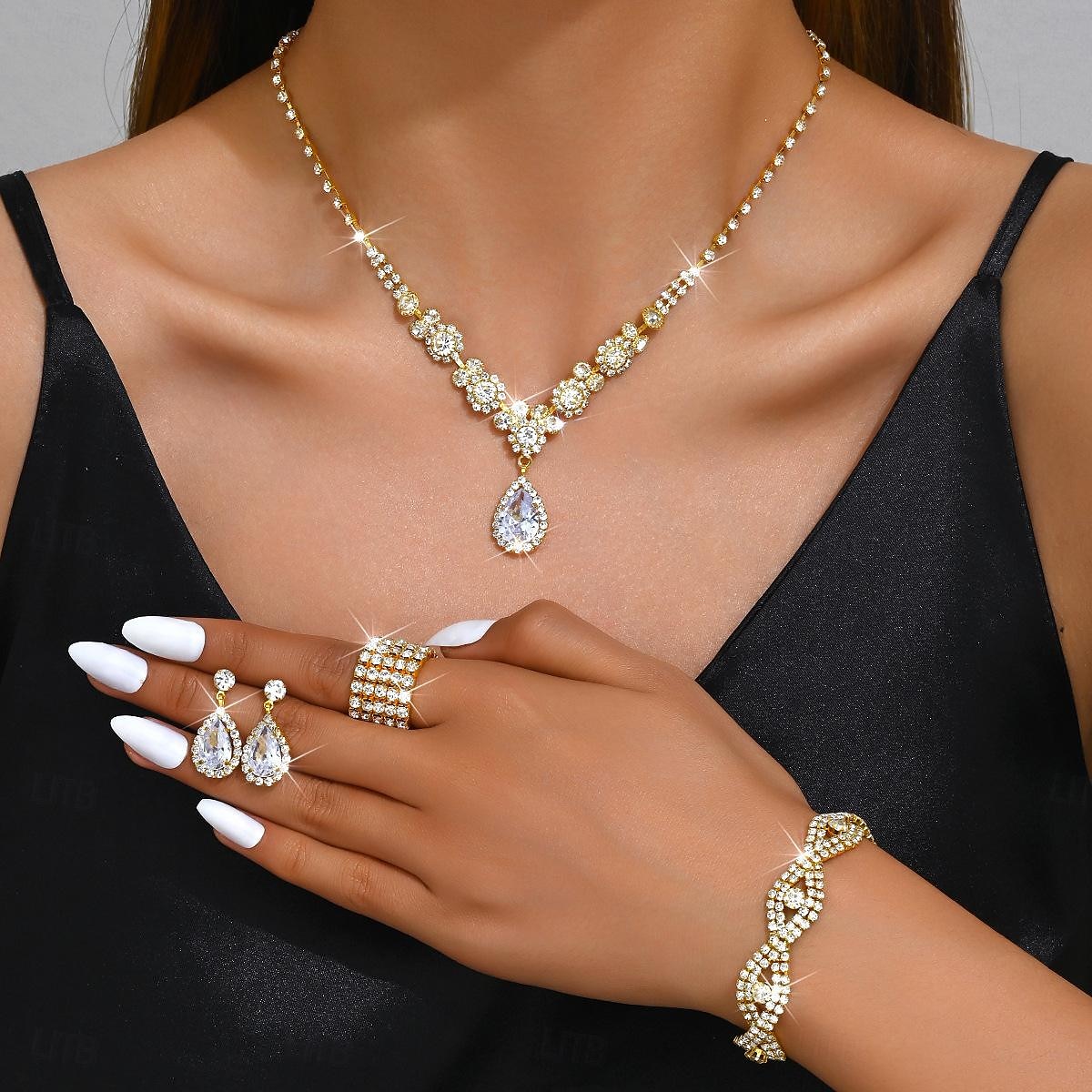 Schmuckset 5 Stück Strass Aleación Haken Ohrringe Halsketten Armbänder Damen Elegant Modisch Zierlich Geometrisch Geometrische Form Schmuck-Set Für Hochzeit Party Jahrestag 2025 - $21.99 –P5