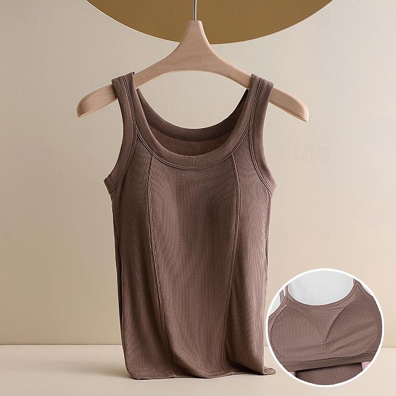 Damen Top Camisole Basic Ärmellos Reguläre Tops Rundhalsausschnitt Schwarz Weiß Braun Grau Sommer 2025 - $21.99 –P1