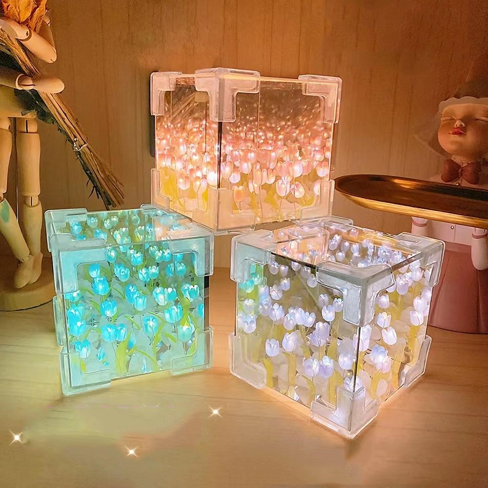 Magic Cube Tulip Mirror Night Light: Creative Room Decoration Mirror Perfect for Mother's Day, Valentine's Day, Birthdays, or Any Special Occasion for Gifting to Moms, Girlfriends, Daughters 2025 - $19.99 –P2