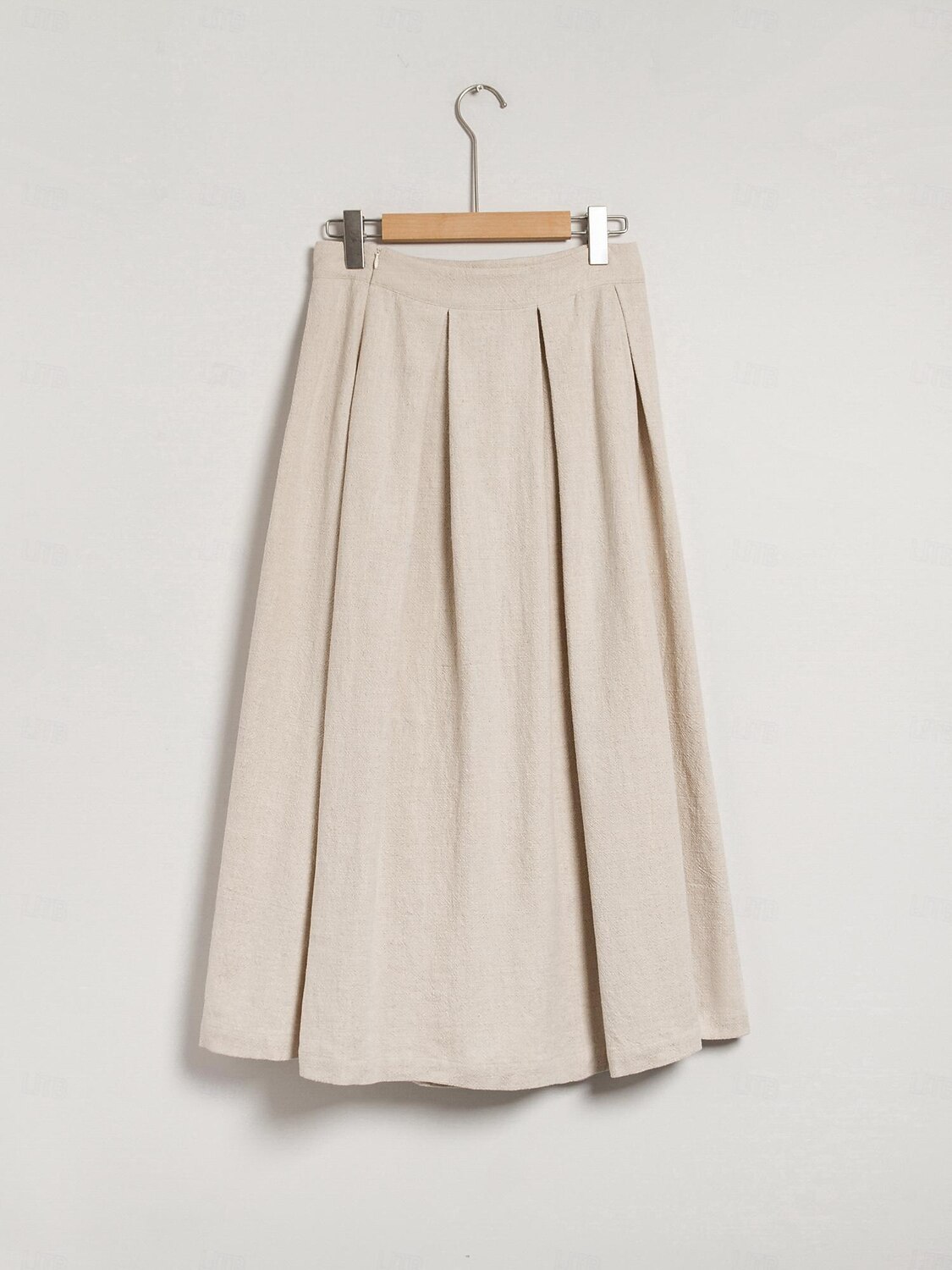 Women's Linen Blend Khaki Box Pleated Midi Skirt 2025 - $72.99 –P10