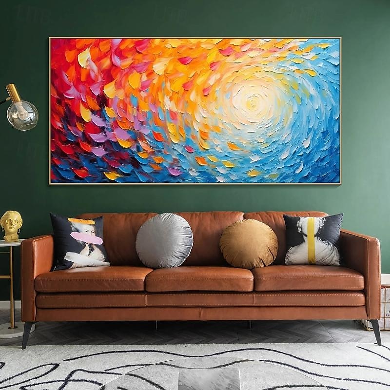flammande solmålning på duk handmålad färgglad strålande solkonst texturerad väggkonst boho canvas väggkonst färgglad textur oljemålning för vardagsrumskonst fantastisk heminredning 2025 - $108.99 –P5