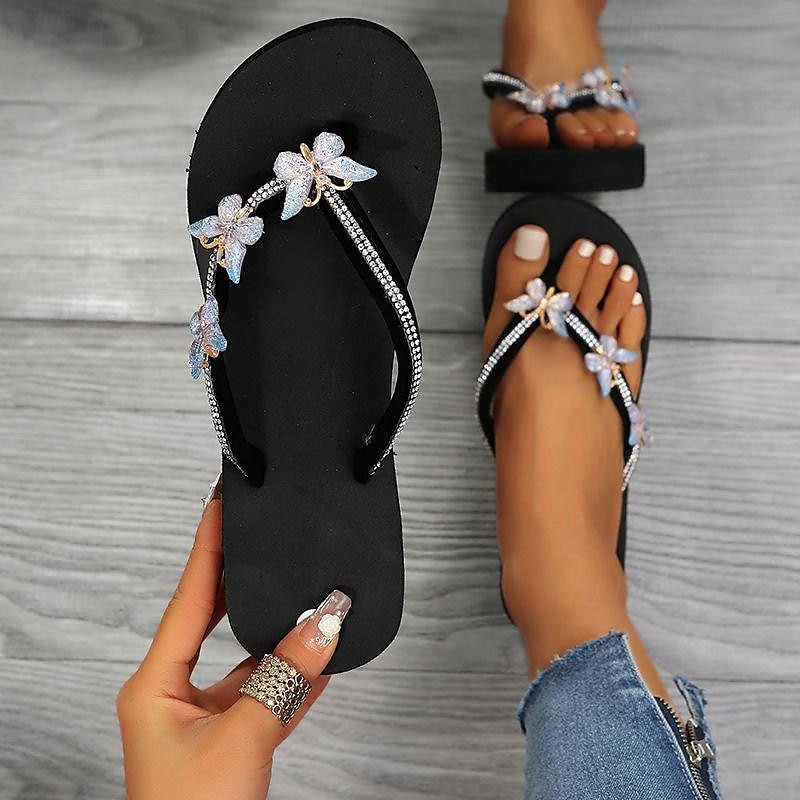 infradito da donna sandali con zeppa da donna estate comode pantofole morbide sandali con plateau scivoli piatti scarpe con strass a farfalla cinghie perizoma pantofole con punta clip comodi sandali del 2025 a $21.99 -P10