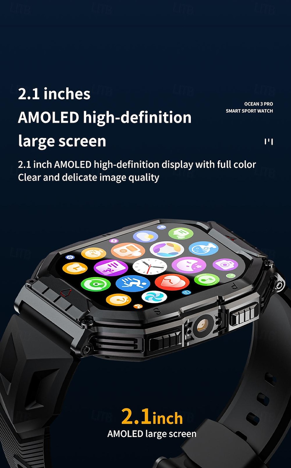 LOKMAT OCEAN 3 PRO Reloj inteligente 2.1 pulgada Smartwatch Reloj elegante Bluetooth Podómetro Recordatorio de Llamadas Seguimiento de Actividad Compatible con Android iOS Mujer Hombre Larga espera 2025 - $42.99 –P3