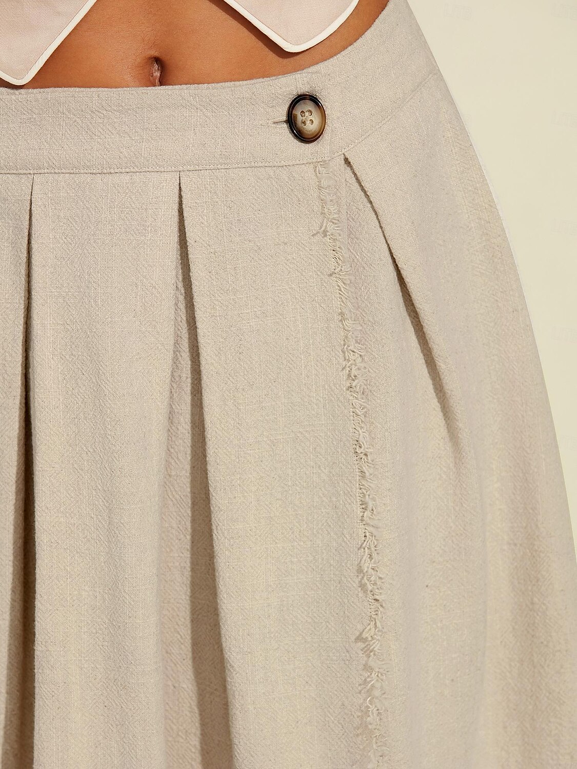 Women's Linen Blend Khaki Box Pleated Midi Skirt 2025 - $72.99 –P3