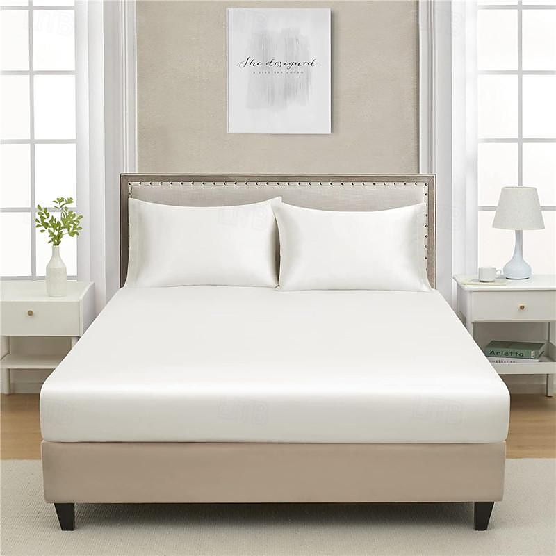 Cooling Satin Fitted Sheet Solid Color Mattress Cover with Elastic Band Bedsheet Single Double Queen King Size Fit Sheet 2025 - $18.49 –P3