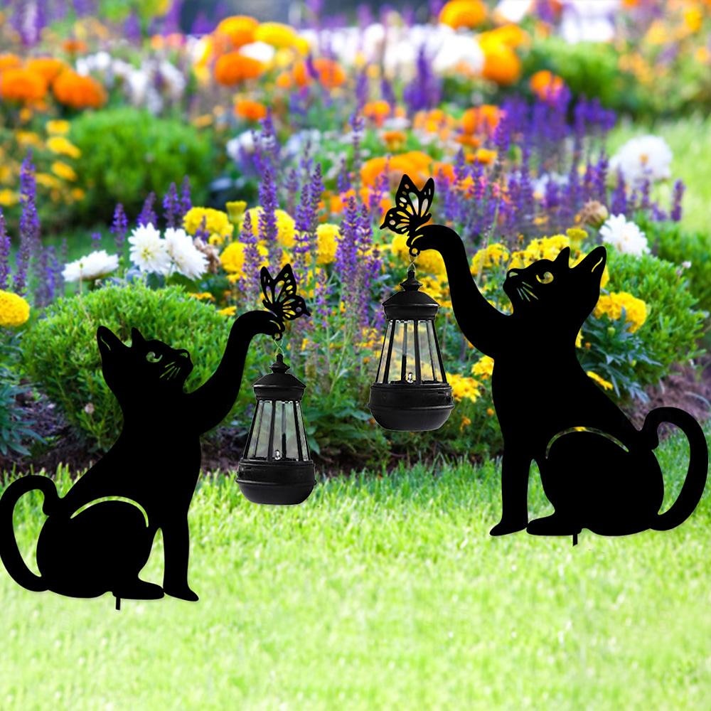 1/2 pz lampada da giardino solare a led per esterni gatto nero per la decorazione del giardino da giardino halloween natale capodanno festa di nozze lampada da percorso solare lampada da gatto in ferro nero impermeabile del 2025 a $37.99 –P2
