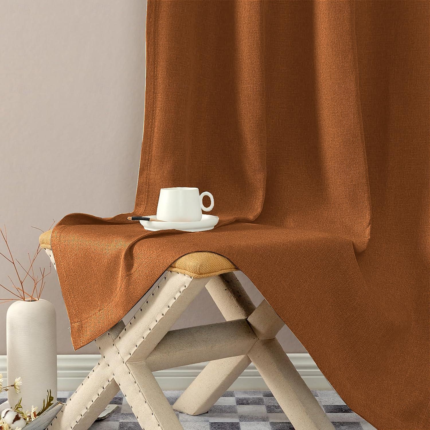 1 шт. водонепроницаемая плотная однотонная занавеска с двойным покрытием из хлопка и льна для спальни, гостиной, украшения дома, перфорированная занавеска 2026 - $42.99 –P10