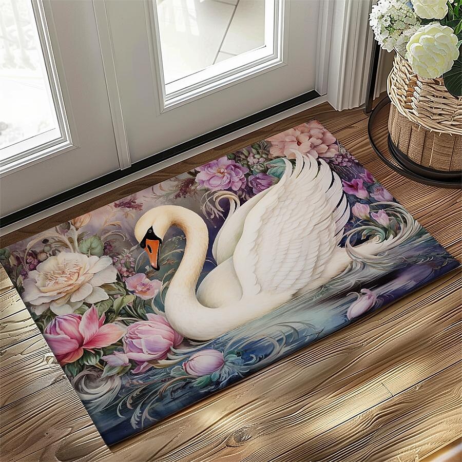 Schwanenblumen Fußmatte Küchenmatte Bodenmatte rutschfester Bereich Teppich Ölfester Teppich Indoor Outdoor Matte Schlafzimmer Dekor Badezimmermatte Eingangsbereich Teppich 2025 - $15.49 –P7