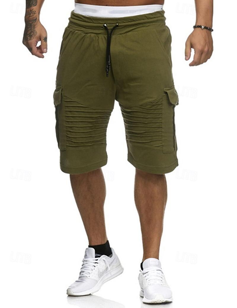 Men's Cargo Shorts Sweat Shorts Shorts Bermuda shorts Elastic Waist Multi Pocket Pleats Plain Comfort Sports Knee Length Outdoor Daily Fashion Streetwear Black White Micro-elastic 2025 - $17.99 –P6