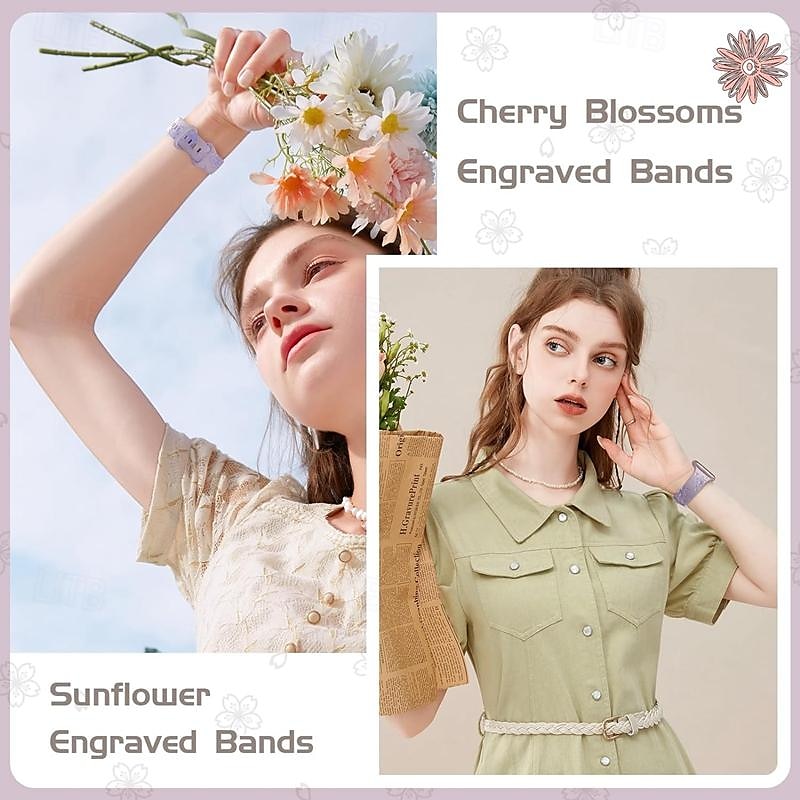 цветок с гравировкой Совместим с Ремешок для часов Apple Watch 38мм 40мм 41мм 42мм 44мм 45мм 49мм Прочный Пряжка-бабочка силиконовый Сменный ремешок для часов для iwatch Ultra 2 Series 9 8 7 SE 6 5 4 2025 - $10.99 –P5