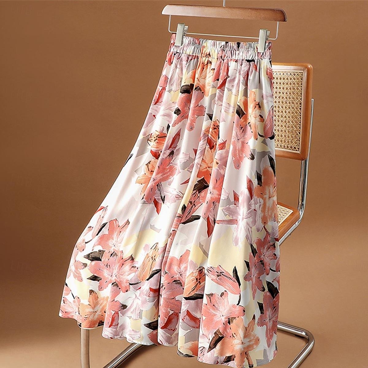 Femme Collants Jupe Mode Décontractées Maxi Taille haute Jupes Floral Imprimer Vacances Rendez-vous Jaune Rose Claire Bleu Eté Mousseline de soie de 2025 ? $23.99 –P11