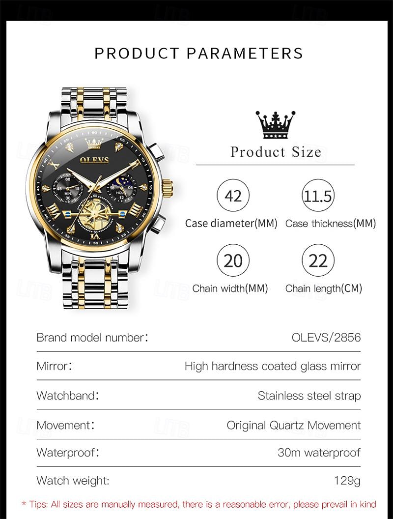 New Olevs Brand Men'S Watch Luminous Chronograph 24-Hour Indication Quartz Watch Business Steel Belt Men'S Waterproof Wristwatch 2025 - $34.99 –P8