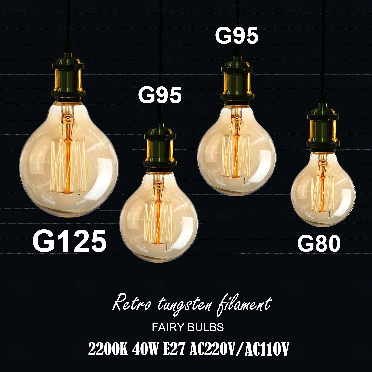 1/2pcs 40W Edison Bulb G80 G95 G125 Dimmable Retro Bulb E27/E26 Base Antique Straight Bulb Amber Glass 2200k Warm Yellow Incandescent Bulb Used for Home Lighting Decoration AC110V AC220V 2025 - $8.49 –P1