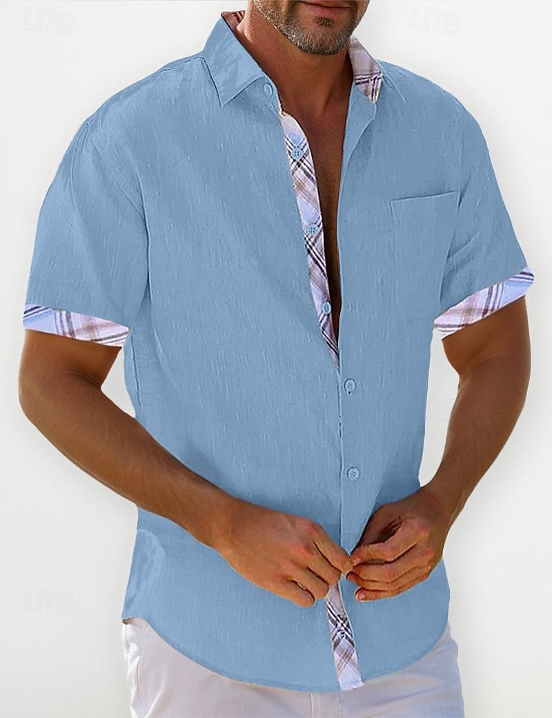 Homme Chemise Lin Chemisette Chemise d'été Tenues de plage Chemise décontractée Chemise boutonnée Plein Vacances Curise Blanche Bleu Vert Kaki Manche Courte Revers Printemps été Vêtement Tenue Poche de 2025 ? $21.99 –P6