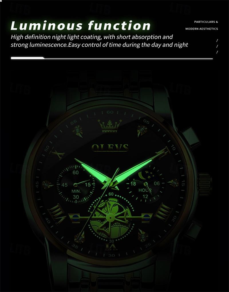 New Olevs Brand Men'S Watch Luminous Chronograph 24-Hour Indication Quartz Watch Business Steel Belt Men'S Waterproof Wristwatch 2025 - $34.99 –P10