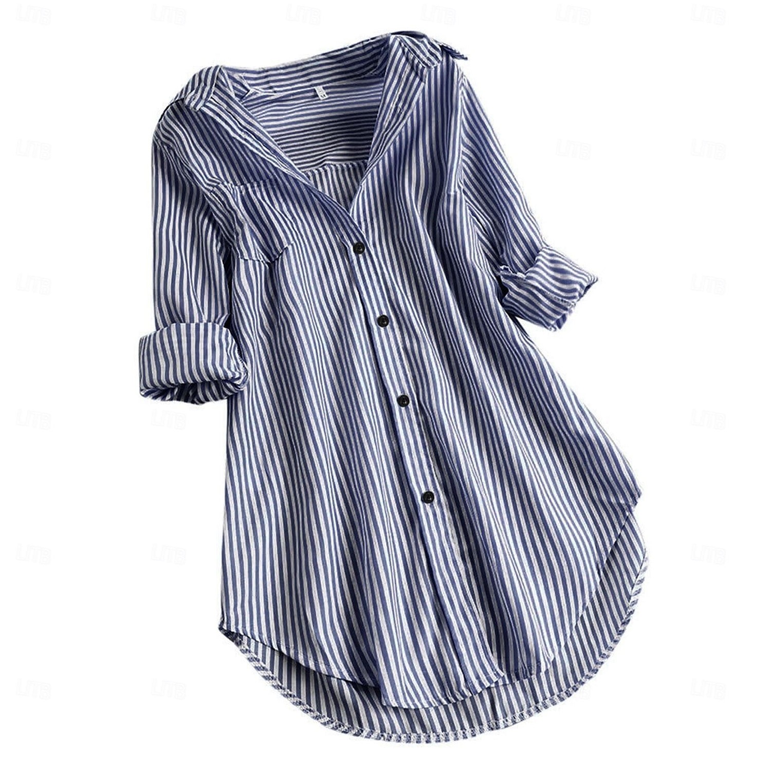 Dames Overhemd Linnen-geïnspireerde overhemden Knoop omhoog Blouse Gestreept Casual Lange mouw Overhemdkraag Lange tops Dagelijks Knop Afdrukken Zwart Blozend Roze Rood Marineblauw blauw Lente 2025 - $27.99 –P1