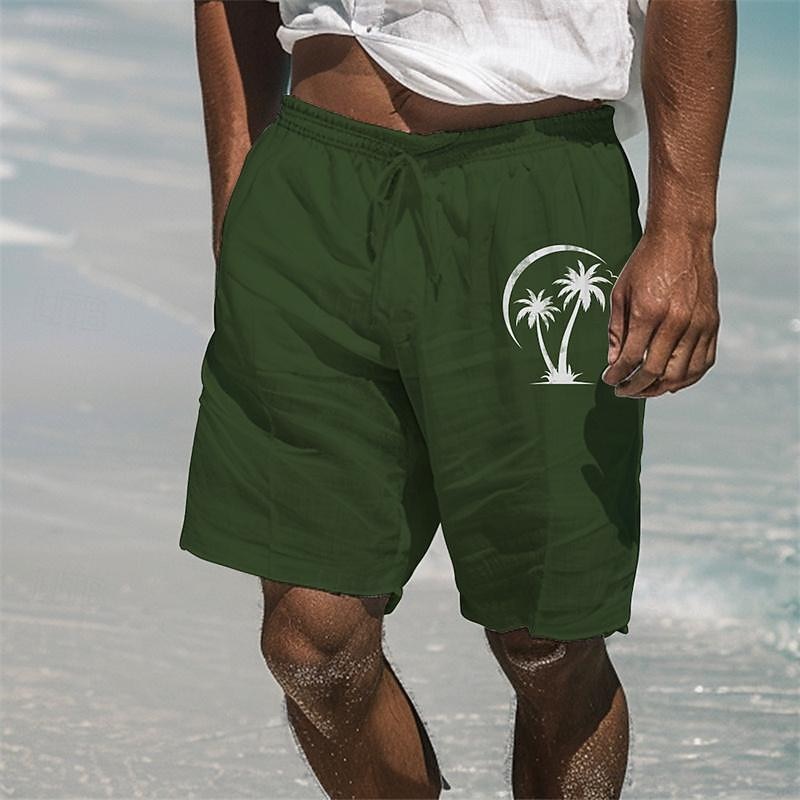 Per uomo Pantaloncini di lino Pantaloncini estivi Pantaloncini da spiaggia Tasche A cordoncino Vita elastica Albero di cocco Comfort Traspirante Breve Per eventi Da mare Spiaggia Hawaiano Boho Nero del 2026 a $17.99 –P7