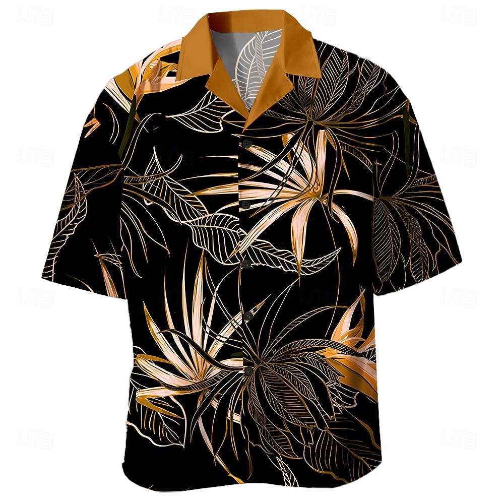 Bărbați Tropical Frunza de palmier Plante tropicale Cămașă Cămașă hawaiană Cămașă Aloha Manșon scurt Cămașă Răsfrânt Hawaiană Stațiune Casual Hawaiian Concediu Galben Albastru piscină Maro S M L 2026 - $23.99 –P5