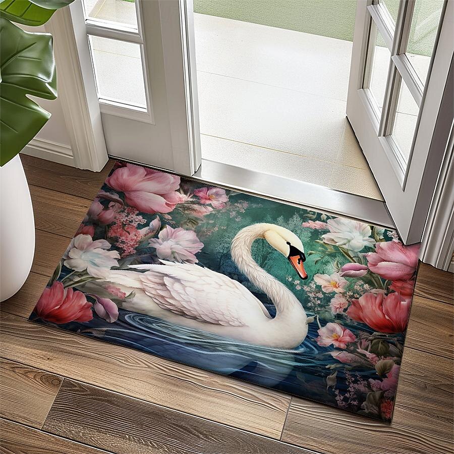 Schwanenblumen Fußmatte Küchenmatte Bodenmatte rutschfester Bereich Teppich Ölfester Teppich Indoor Outdoor Matte Schlafzimmer Dekor Badezimmermatte Eingangsbereich Teppich 2025 - $15.49 –P1