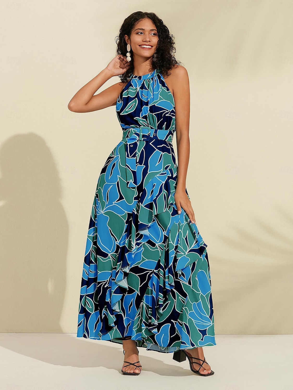 Per donna Vestito in Chiffon Abito maxi Blu Viola Senza Maniche Floreale Volant Stampa Primavera & Estate Il giro Abito a Fantasia XS S M del 2025 a $86.99 –P4