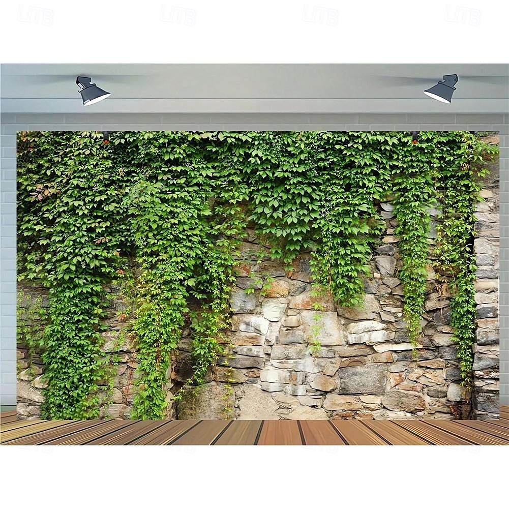 1pc Spring Garden Leaves Falling Horticultural Plants Grunge Stone Wall Green Banner Leaves And Branches Covering Vintage Architecture Photo Background 2025 - $13.99 –P4