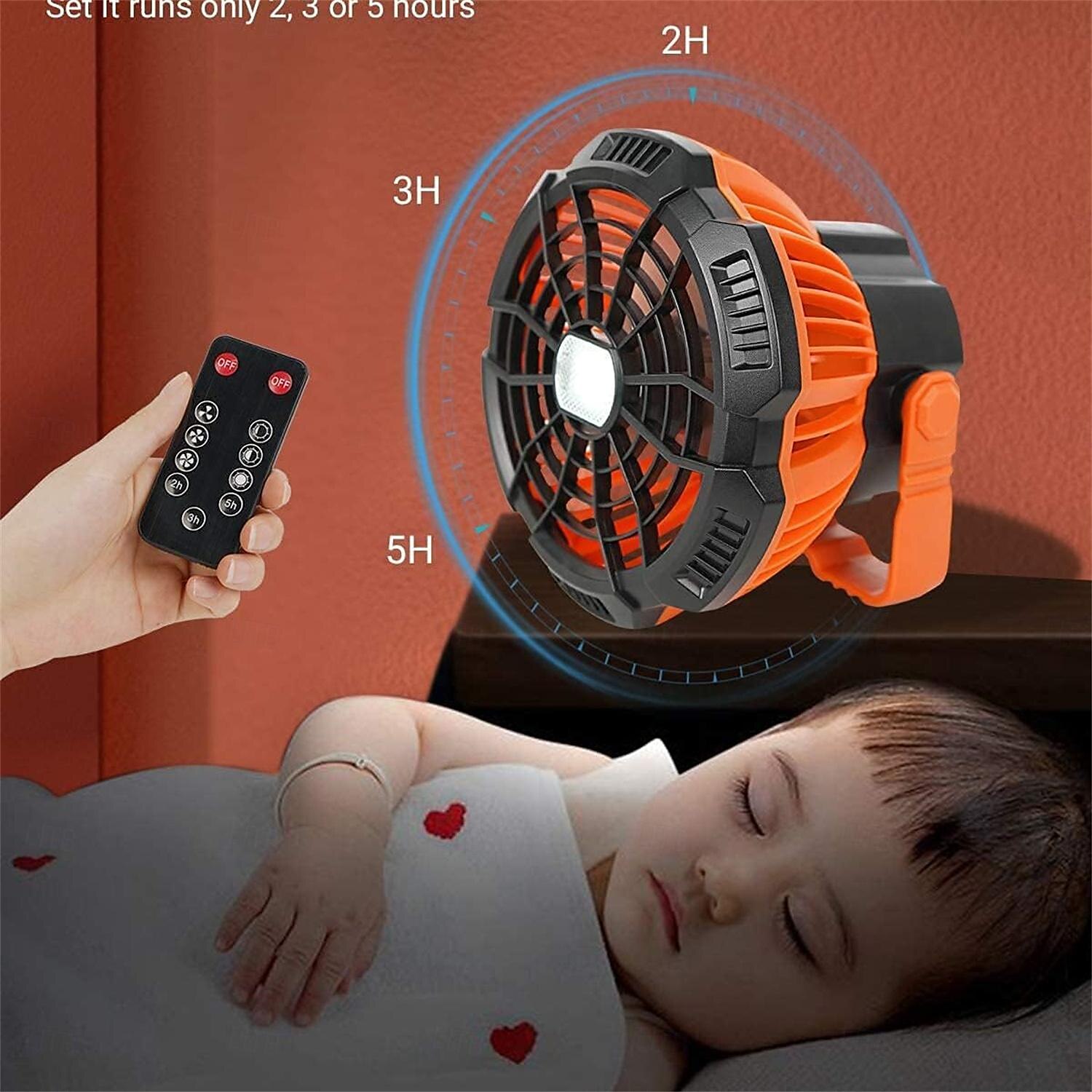 Battery Operated Fan with Light for Camping Tent & Hammock, 2 in 1 Remote USB Rechargeable Small Desk Fan With LED Lighting & Hanging Hook for Outdoor Camping, Office 2025 - $45.99 –P14