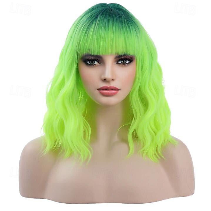 gris vert rose blonde violet perruque pour femmes ombre violet bob perruque mardi gras perruques courtes bouclés ondulés noir à violet perruque avec frange synthétique résistant à la chaleur de 2025 ? $19.99 –P9