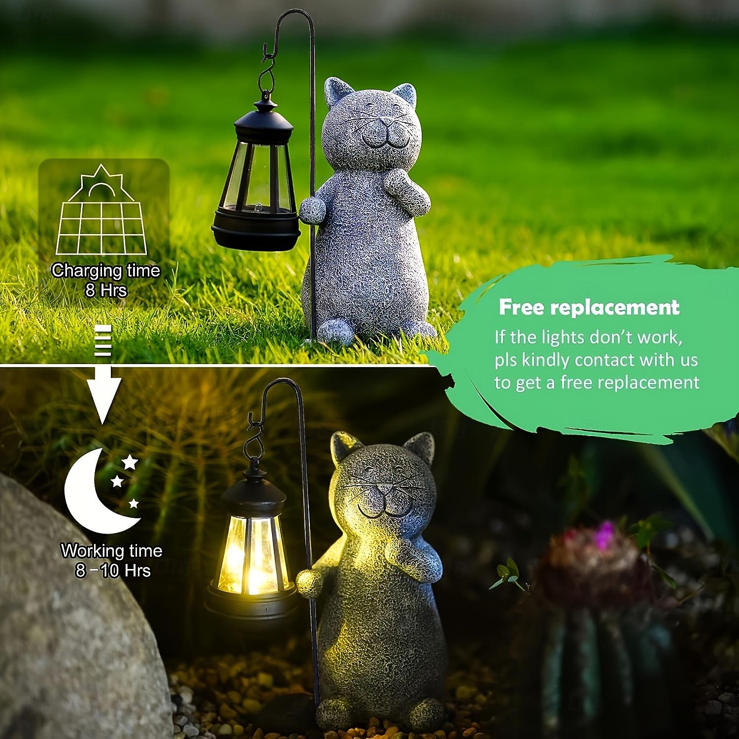 zonne-tuinbeeld kat beeldje lichte tuinkunst met zonne-lantaarn, liefdevolle kat voor terras, balkon, tuin, gazon-uniek housewarming cadeau voor tuin moeder oma 2026 - $31.99 –P7