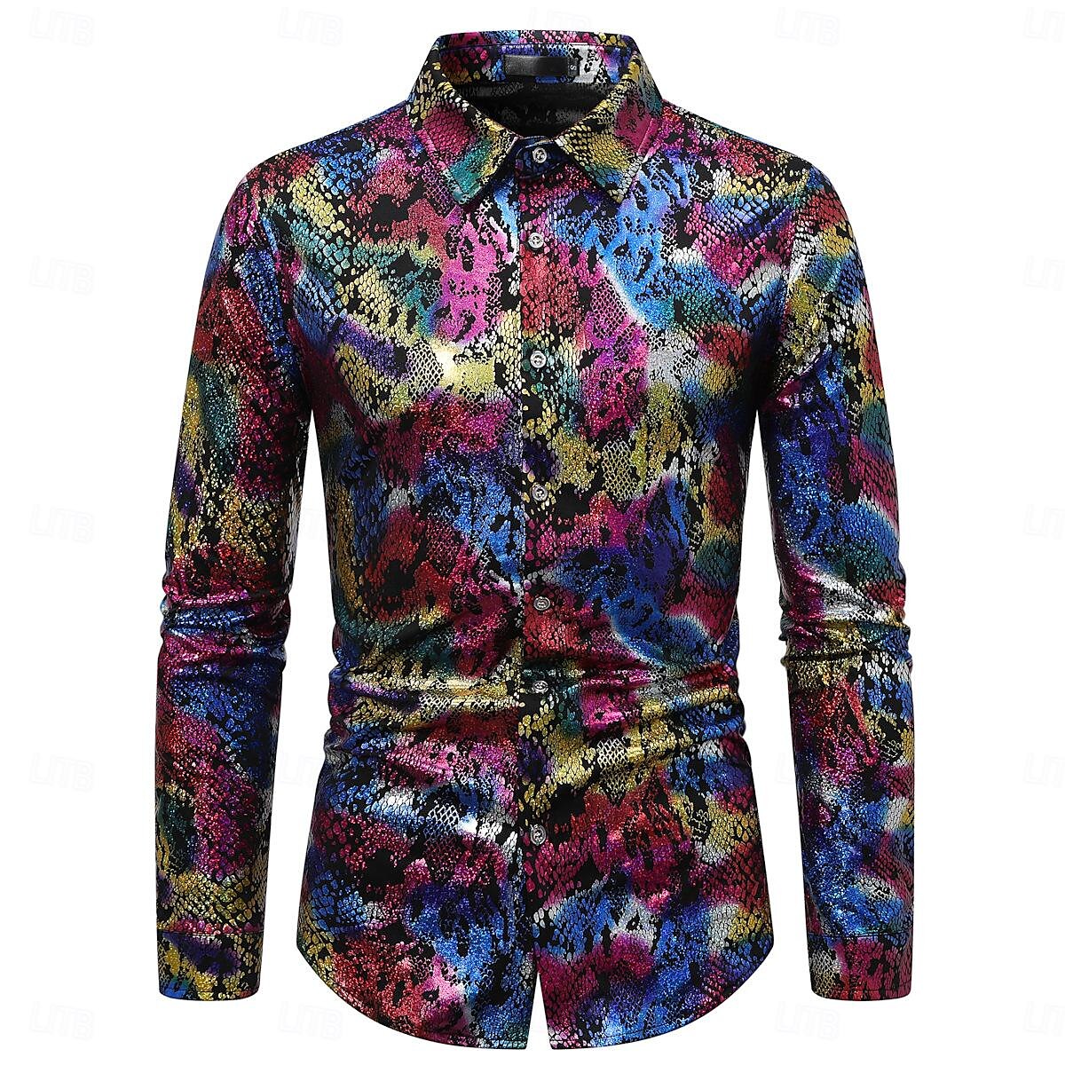 Disko 1980er Glänzend Metallisch Bluse / Hemd Maskerade Disco Herren Halloween Karneval Maskerade Leistung Veranstaltung / Fest Bühne Erwachsene Hemd Frühling & Sommer 2025 - $32.99 –P5