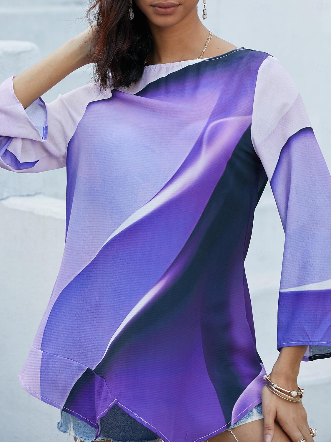Kvinnors Blus Tunika Top Chiffon Stilig Neon  Ljusa Ombre Mönster Asymmetrisk Kant Långärmad Lång Tops Rundhals Casual Daglig Rosa Lila Orange Grön Grå Vår Höst 2025 - $24.99 -P3