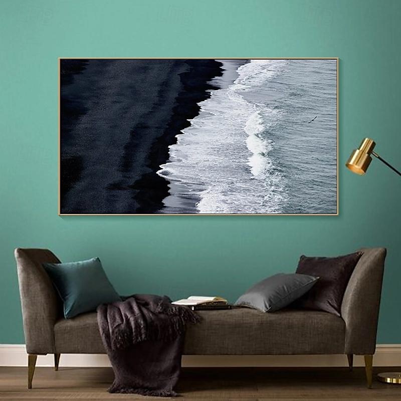 ručně malovaná 3D texturovaná malba na plátně ručně vyráběná modrý oceán olejomalba minimalistická malba mořskou vlnou malba wabi-sabi umělecká díla nástěnná malba morden umění ložnice nástěnná 2025 - $123.99 –P14