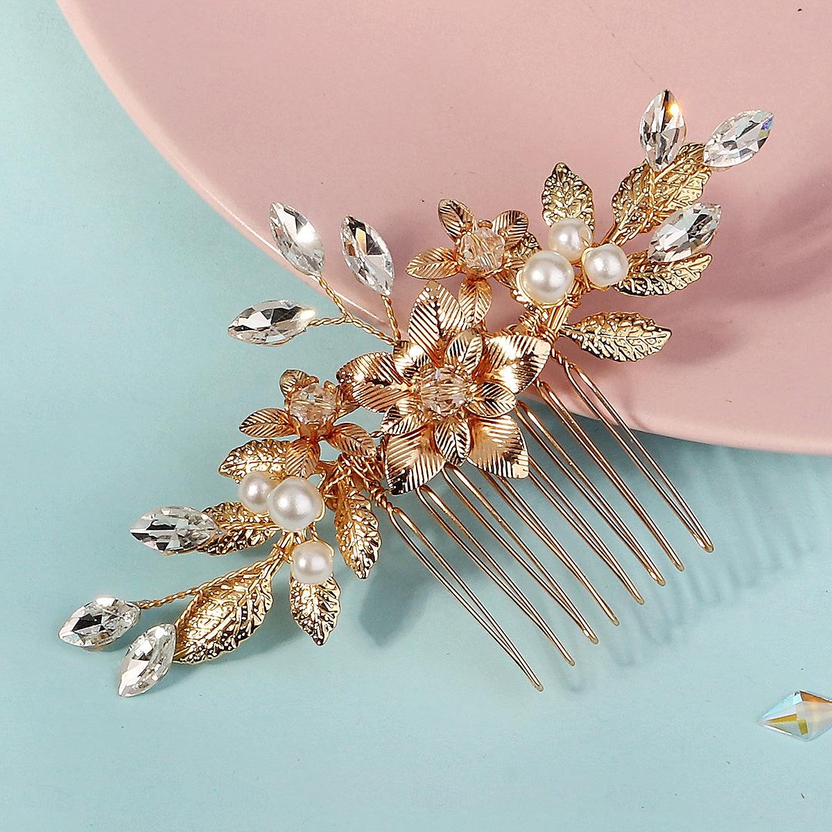 Peignes Coiffe Casque Strass Alliage Mariage cocktail Rétro Vintage Luxe Avec Strass Perle fausse Casque Couvre-chef de 2025 ? $14.99 –P2