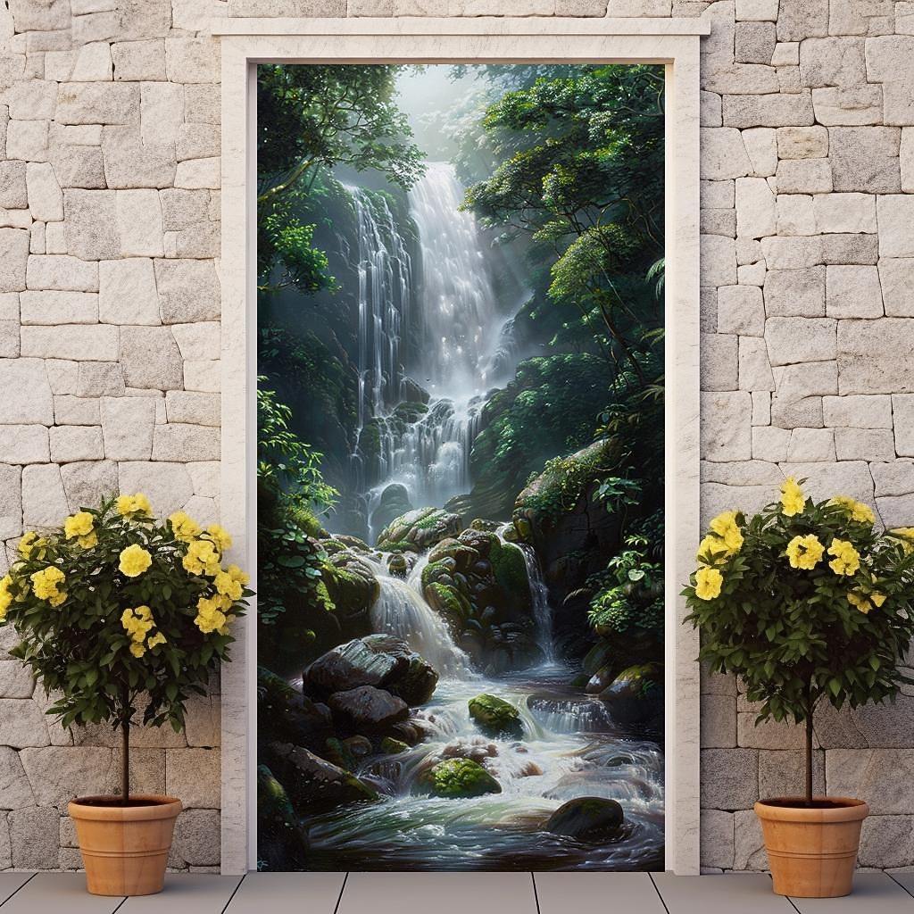 paysage cascade porte couvre porte tapisserie porte rideau décoration toile de fond porte bannière pour porte d'entrée ferme vacances fête décor fournitures de 2026 ? $26.99 –P7