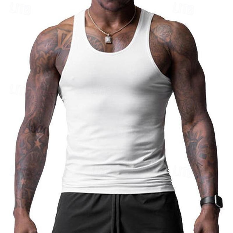 Voor heren Singlet Vest Top Onderhemd Mouwloos shirt Mouwloos Strakke ronde hals Lente zomer Effen Modieus Ontwerper Basic Vakantie Straat Uitgaan Zwart Wit Wijn Top T-shirt voor mannen 2025 - $13.49 –P4