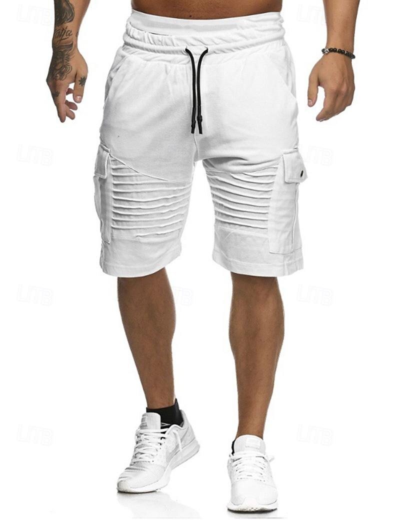 Men's Cargo Shorts Sweat Shorts Shorts Bermuda shorts Elastic Waist Multi Pocket Pleats Plain Comfort Sports Knee Length Outdoor Daily Fashion Streetwear Black White Micro-elastic 2025 - $17.99 –P1