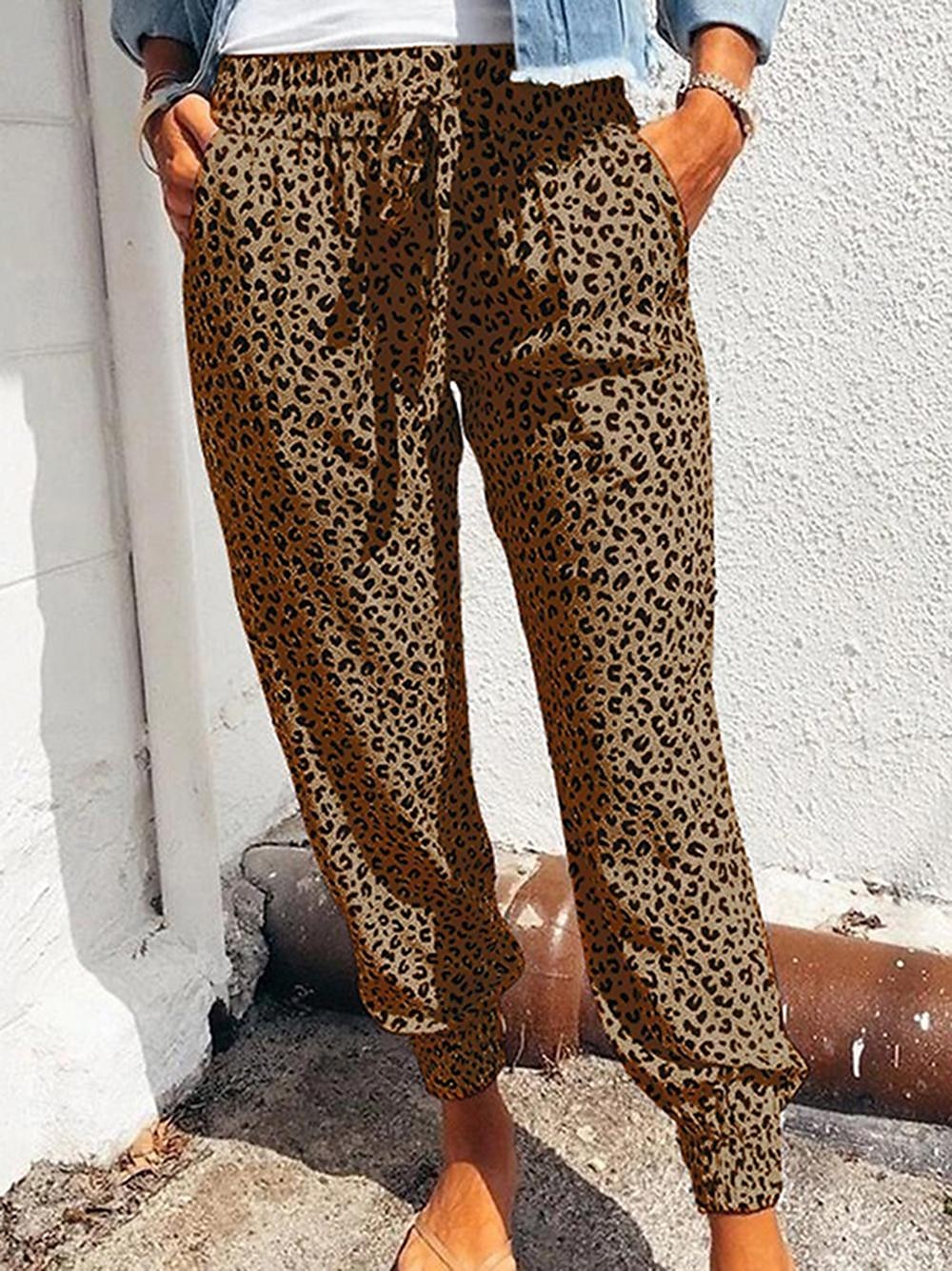 Dámské Kalhoty Běžecké kalhoty Běžné Denní Po kotníky Leopard Šňůrky Boční kapsy Prodyšnost Pohodlné Lehce elastické Jdeme ven Víkend Bílá Hnědá Trávová zelená Šedá Jaro léto Běžný 2025 - $18.99 –P10