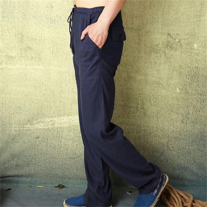 Men's Linen Pants Trousers Summer Pants Beach Pants Pocket Drawstring Elastic Waist Plain Comfort Breathable Vacation Daily Holiday Hawaiian Boho ArmyGreen Black 2025 - $21.99 –P4