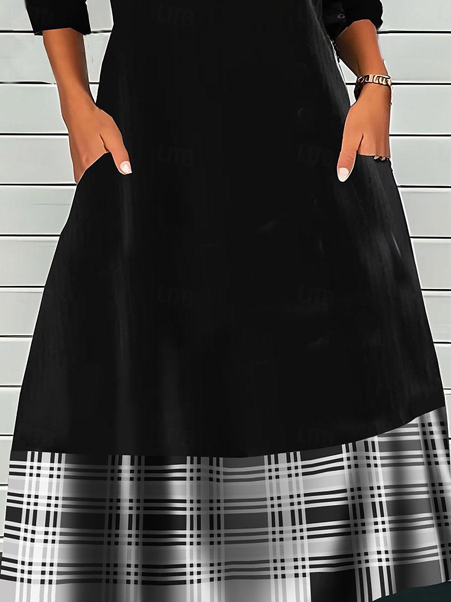 Robe Midi Femme Robe Décontractée Robe d'hiver Robe Fourreau Mode Modeste Formelle Plein Air Maison Coupe Laisse Carreaux Manches Longues Col Ronde Noir Rouge Vin Automne Hiver de 2025 ? $36.99 –P5