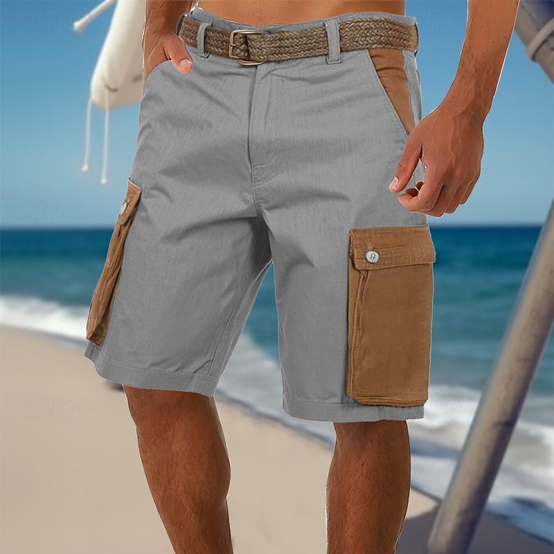 Herren Shorts Leinenshorts Sommershorts Patchwork Tasche Farbblock Komfort Atmungsaktiv Kurz Lässig Täglich Ferien Mode Designer Grün Khaki 2026 - $25.99 –P14