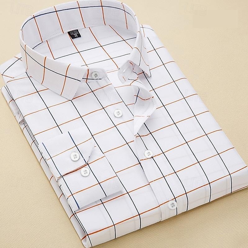 Herren Kleidhemd Kariert / Gestreift / Zickzack / Rund Hochzeit Wochenende Weiß Marineblau Blau Leicht Blau Langarm Quadrathals Frühling & Herbst Bekleidung 2025 - $21.99 –P1