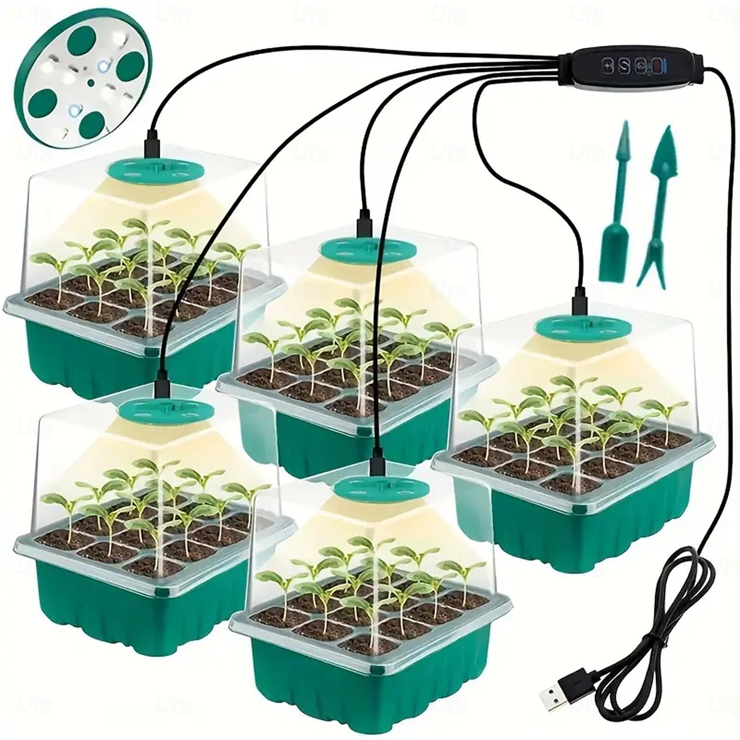 LED Glow Lights Plants Seed Starter Trays with 12 Holes Per Tray Nursery Pots Lamp USB Powered Full Spectrum LED Growing Lights for Indoor Plant Seedling Flowers Greenhouse Trays 2025 - $34.99 –P5