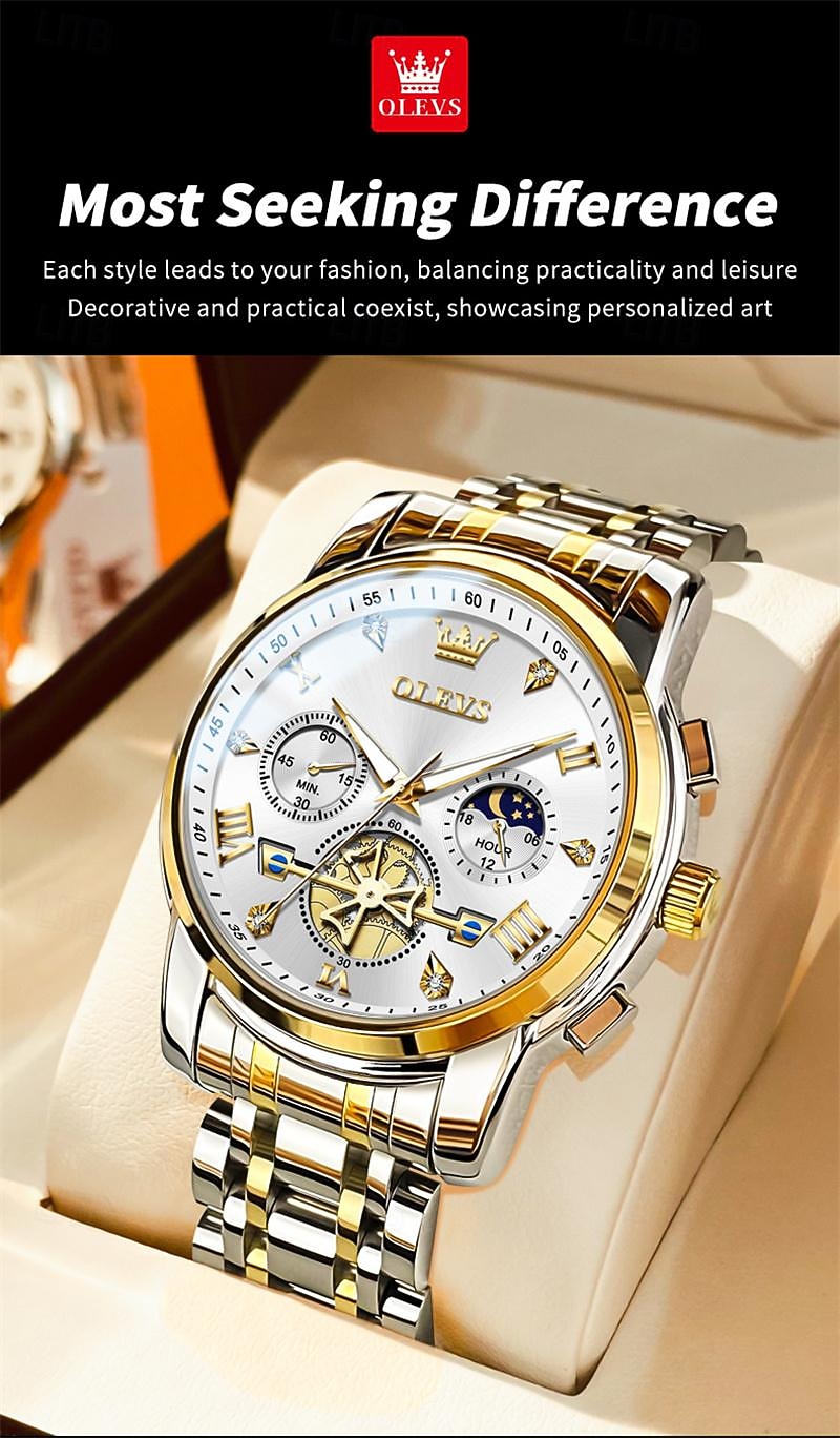 New Olevs Brand Men'S Watch Luminous Chronograph 24-Hour Indication Quartz Watch Business Steel Belt Men'S Waterproof Wristwatch 2025 - $34.99 –P6