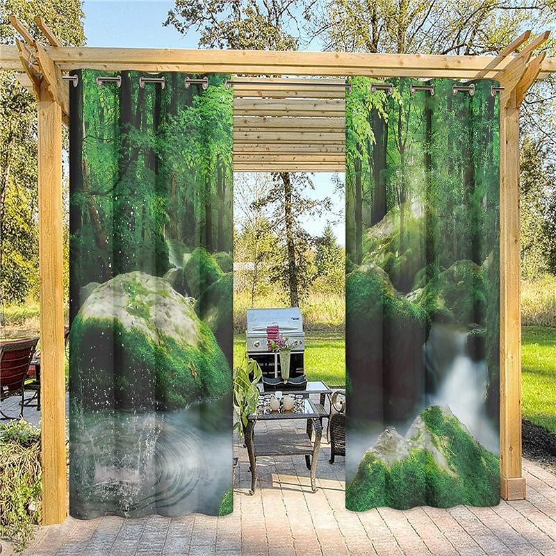 Cortinas exteriores para patio, opacas impermeables, cubierta exterior para cenador, pabellón, pérgola, cenador, solárium, 2 paneles, cascada río 2025 - $31.99 –P16