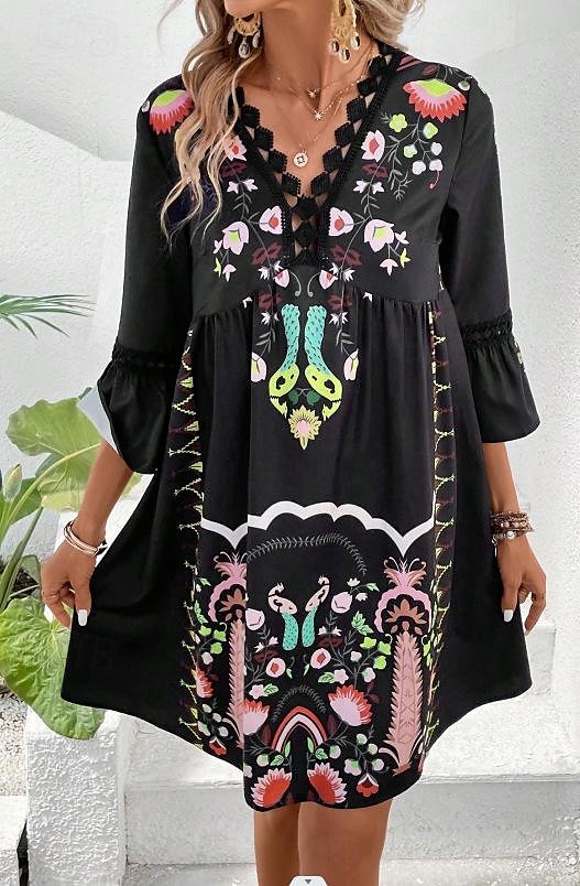 Dámské Midi šaty Šifonové šaty Boho Chic šaty Boho šaty Elegantní šaty Elegantní Čechy Vinobraní Dovolená Denní Rande Štíhlý Květinový Krátký rukáv Do V Černá Světlá růžová Rubínově červená Béžová 2025 - $35.99 –P8