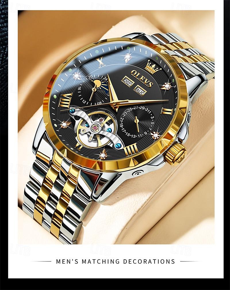 New Brand Olevs European Men'S Fashion Trend Business Watch Luminous Calendar 24-Hour Indication Week Multi-Functional Mechanical Watch Steel Band Waterproof Sports Casual Men'S Watch 2025 - $91.99 –P9