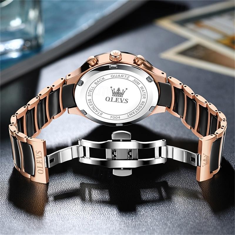Новые часы Olevs Brand Men's с светящимся хронографом календарем 24 часа многофункциональными кварцевыми часами для бизнеса керамические водонепроницаемые наручные часы 2025 - $61.99 –P2